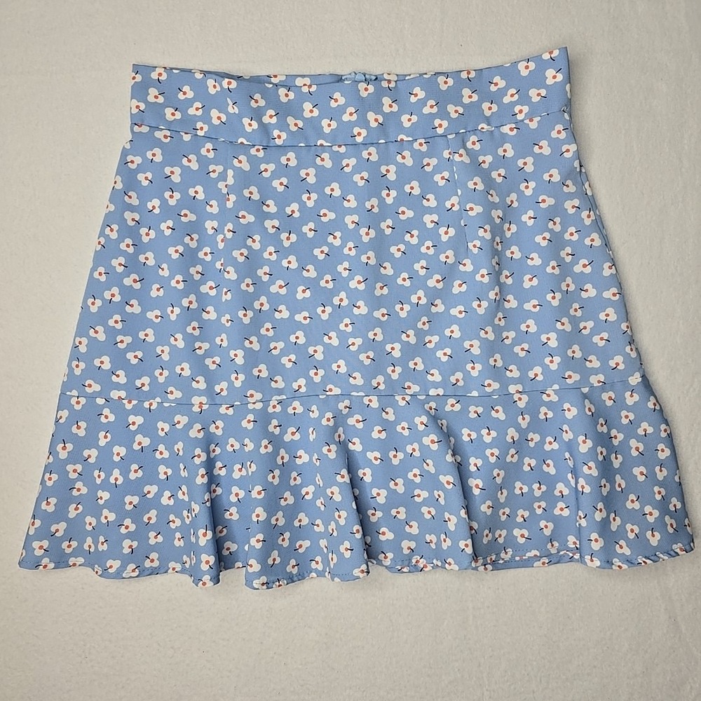 Altar'd State Blue Floral Mini Skirt Womens Size Small A-Line Trumpet‎ Preppy